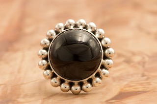 Artie Yellowhorse Genuine Black Onyx Sterling Silver Rising Sun Ring